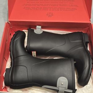 Black Rain Boots with Gray Buckles